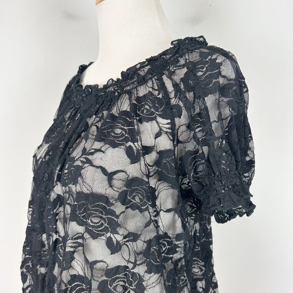 Y2K Black Floral Rose Mesh Top Whimsigoth Fairy See Through Romantic Size 2X Wom - Picture 3 of 5